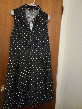 City Chic Black and White Polka Dot Ruffle-Collar Midi Dress